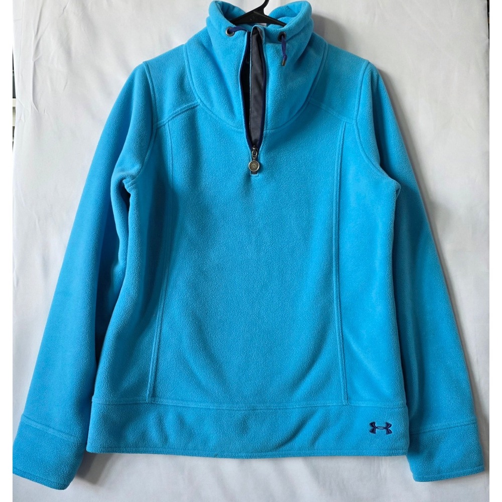 Under Armour Women Cyan Blue Fleece Quarter Zip Pullover Funnel Neck Size Medium